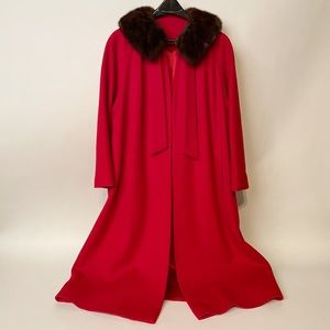 Vintage knee length, bright red coat tailored by The Pearsalls, California.